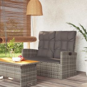 Reclining Patio Bench with Cushions Gray 46.5" Poly rattan