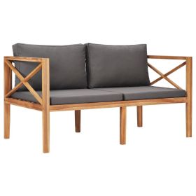Patio Bench with Gray Cushions Solid Wood Teak