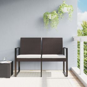 2-Seater Patio Bench with Cushions Brown PP Rattan