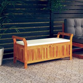 Patio Storage Bench with Cushion 49.6" Solid Wood Acacia (Color: Brown)