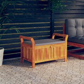 Patio Storage Bench with Cushion 35.8" Solid Wood Acacia (Color: Brown)
