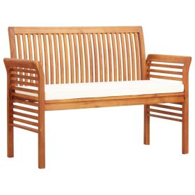 2-Seater Patio Bench with Cushion 47.2" Solid Acacia Wood (Color: Brown)
