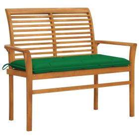 Patio Bench with Green Cushion 44.1" Solid Teak Wood (SKU: 3062669)