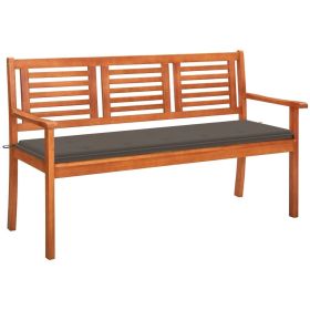 3-Seater Patio Bench with Cushion 23.3" Solid Eucalyptus Wood (Color: Brown)