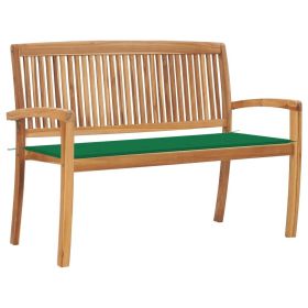 Stacking Patio Bench with Cushion 50.6" Solid Teak Wood (Color: Green)