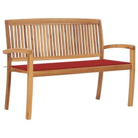 Stacking Patio Bench with Cushion 50.6" Solid Teak Wood (Color: Red)
