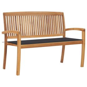 Stacking Patio Bench with Cushion 50.6" Solid Teak Wood (Color: Anthracite)