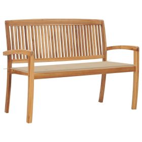 Stacking Patio Bench with Cushion 50.6" Solid Teak Wood (Color: Beige)