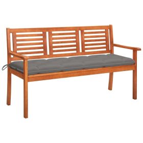 3-Seater Patio Bench with Cushion 59.1" Solid Eucalyptus Wood (Color: Brown)