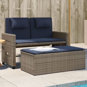 Reclining Patio Bench with Cushions Gray Poly Rattan (Color: Gray)