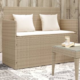 Patio Bench with Cushions Beige Poly Rattan (Color: Beige)