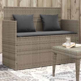 Patio Bench with Cushions Gray Poly Rattan (Color: Gray)