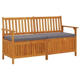 Storage Bench with Cushion 58.3" Solid Wood Acacia (Color: Grey)