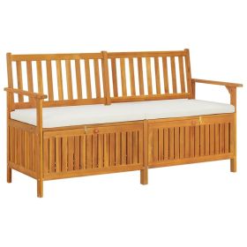 Storage Bench with Cushion 58.3" Solid Wood Acacia (Color: Brown)